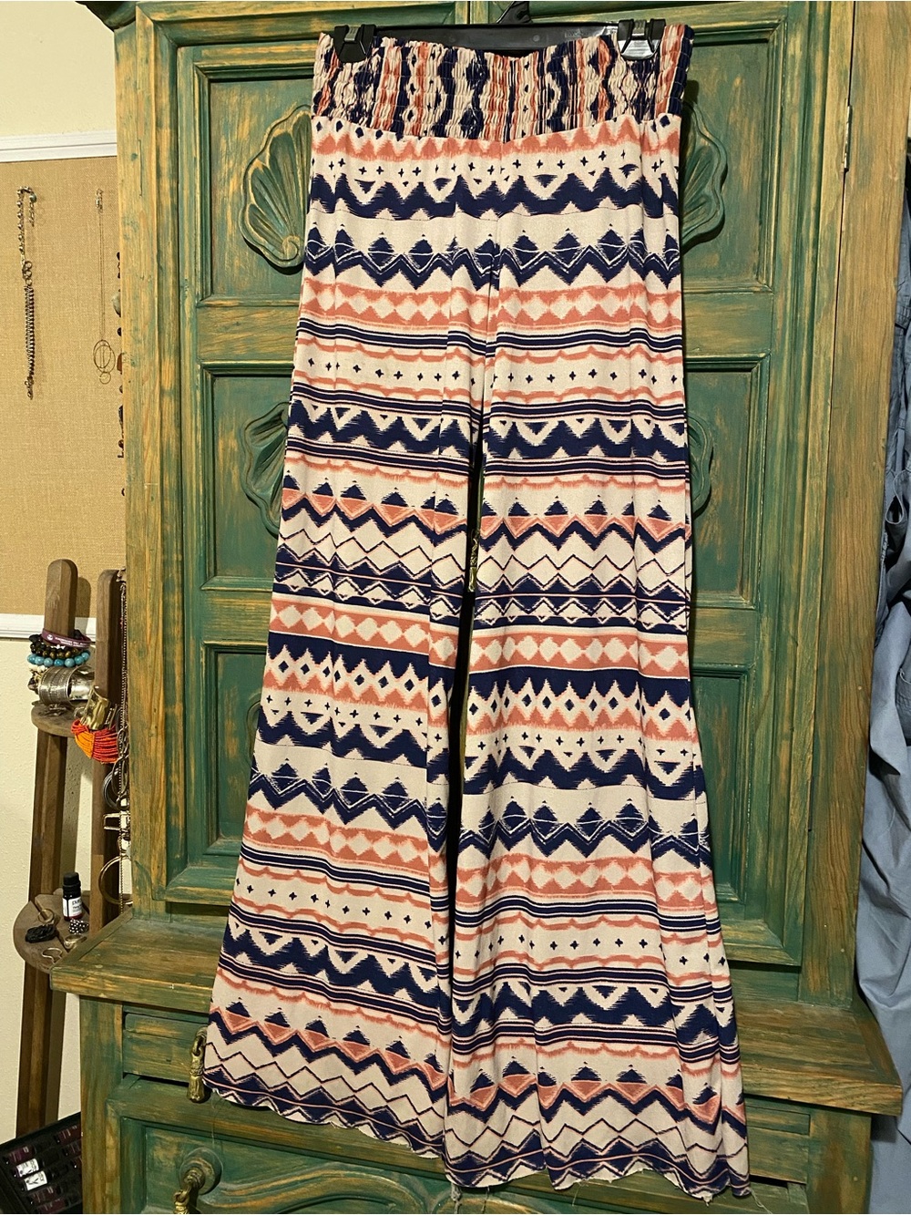 Onzie Geometric Wide-Leg Jumpsuit Pants in Navy & Blush